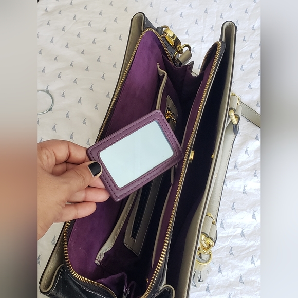 Jack French Leather Bag, Gray & Purple Handbag with Removable Strap - Picture 7 of 13